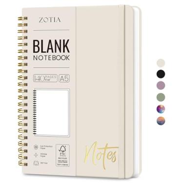 Imagem de Caderno em espiral em branco para mulheres ZOTIA, caderno A5 em branco para escrever, cadernos de capa dura para trabalho, anotações e material escolar de escritório, 140 páginas - cinza bege