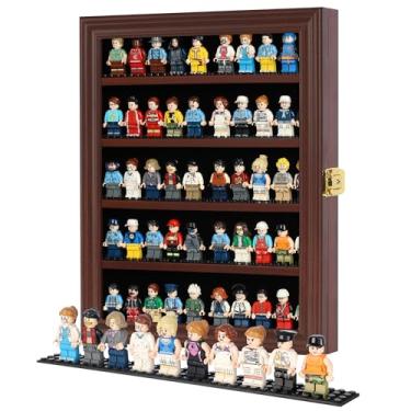 Imagem de Caixa de exibição de minifiguras de brinquedo Block Toy Prateleiras de armário de parede compatíveis com Lego Minifigures Lockalbe proteção UV porta acabamento de mogno