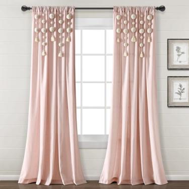 Imagem de Lush Decor Painel de cortina de janela de linho Boho Pom Pom Tassel (painel único), 241 cm C x 132 cm W, blush