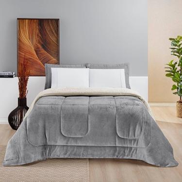 Imagem de Coberdrom Diamond Casal Queen Sherpa Com Manta Flannel 01 Peça - Cinza
