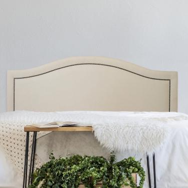 Imagem de Cabeceira Casal Estofada Para Cama Box Curva Luxo Com Tachas 140x60cm Off White/fumê