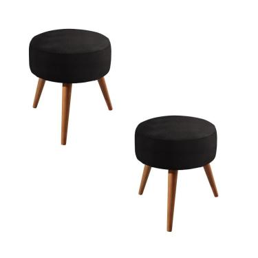 Imagem de Conjunto - 2 Puffs Lippe Madeira Maciça Castellar Móbile Corino Preto