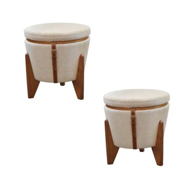 Imagem de Conjunto - 2 Puffs Banqueta Fênix Baú Mesa Castellar Móbile Linho Bege Claro
