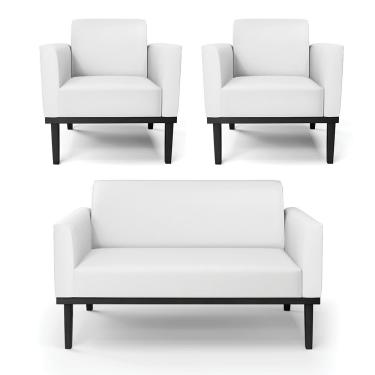 Imagem de Sofá Namoradeira Com 2 Poltronas Base De Madeira Fixa Preto Marisa Corino Branco D03 - D\'rossi