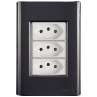 Imagem de Cj Três Tomadas Tripla 10a Giz Grafite Tramontina Completo Pronto Tramontina