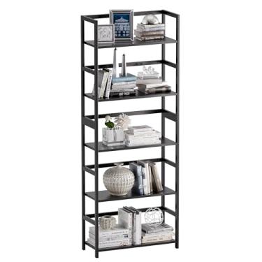 Imagem de vovala Estante de livros de madeira de bambu com 5 andares, prateleira de armazenamento alta para exibição, grande estante industrial moderna para casa, escritório, sala de estar, cozinha, quarto