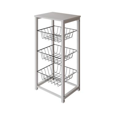 Imagem de Fruteira De Chão Cozinha Desmontada Aço Branco Cesto Preto Tampo Branco Madri - Cor: Branco