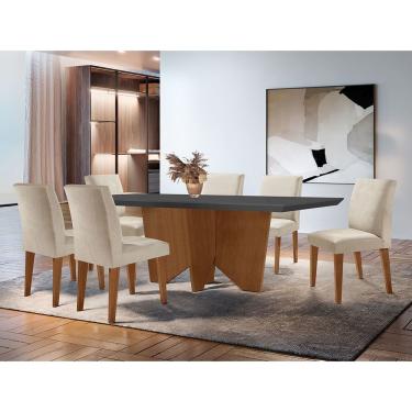 Imagem de Conjunto de Jantar Evora 6 Lugares Tampo em MDF com Cadeiras em Veludo Creme Grafite Im...