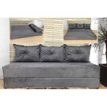 Imagem de Sofanete Sofá com 3 Almofadas Multiuso Suede Cinza - AL Móveis