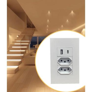 Imagem de Tomada dupla 4x2 de parede tipo C BIVOLT com espelho