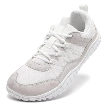 Imagem de HOBIBEAR Tênis feminino masculino minimalista para trilha com bico largo, sem queda, para uso ao ar livre, cross training, Todo branco, 7 Wide Women/6 Wide Men