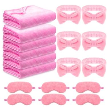 Imagem de YEXEXINM 18 Peças De Suprimentos Para Festa Do Pijama Meninas, 6 Cobertores Felpudos Rosa 49'' X 60'', Faixa Cabeça Lã Coral, Máscara Dormir Pelúcia, Presente Dormir, Noite Cinema, Casamento