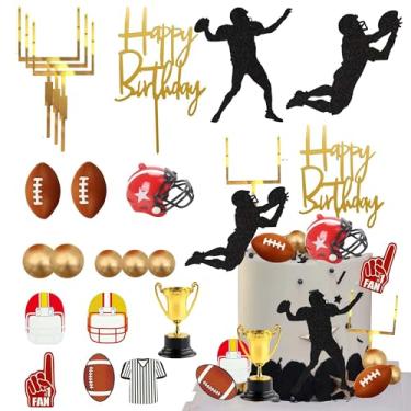 Imagem de Qoadwem 20 Peças De Toppers Bolo Jogadores Futebol Americano, Bola Rúgbi, Decoração Festa Temática Esportiva Águia Feliz Aniversário