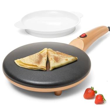 Imagem de Moss & Stone Máquina De Crepe Elétrica Gold 8", Fogão Portátil E Com Placa Aquecimento, Interruptor Liga/Desliga, Revestimento Antiaderente, Controle Automático Temperatura, Fácil Usar Para Panqueca
