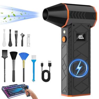 Imagem de Wdemna Espanador De Ar Comprimido 10000 Mah Com Duas Luzes Led - Mini Soprador Elétrico 180000 Rpm, Ajustável 4 Marchas, Kit Limpeza Pc Sem Fio Recarregável Para Teclado, Computador, Carro, Neve, Ca