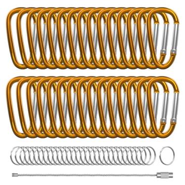 Imagem de XIECHANEE 30 Mini Mosquetões De 2" Com 2 Polegadas, Chaveiros Pequenos Em Formato D Argolas E 1 Cabo Arame Para Chaveiro, Dourados…