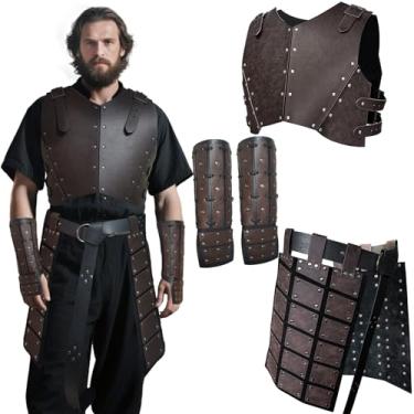 Imagem de Conjunto de armadura de cavaleiro medieval para homens – Braçadeiras Viking, LARP, Samurai Roman Cosplay Ajustável, Marrom escuro, Adjustable