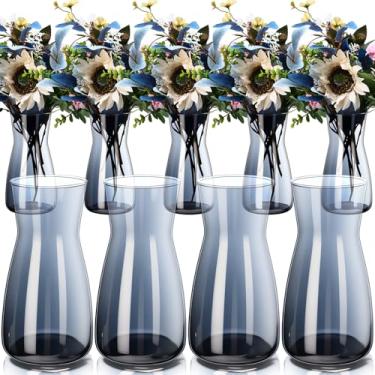 Imagem de Thenshop Vaso de flores transparente de 20 cm de altura, 10 peças, vidro de cristal de boca larga, decorativo para centros de mesa, vaso alto a granel para buquês de flores, rústico, decoração de casa