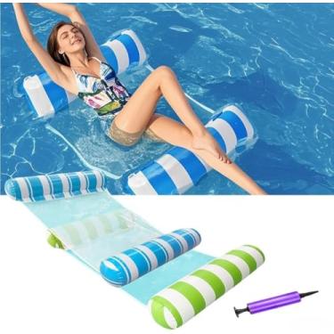 Imagem de Boias de piscina para adultos, redes de água, boias infláveis 4 em 1, boia de piscina para festa na piscina, verão, lago, água, diversão, pacote com 2