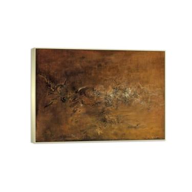 Imagem de MUHJDYC Zao Wou-ki Pintura famosa abstrata - imagem de arte em tela - arte de parede para sala de estar - reprodução de impressões (sem título 3) 50x70cm-19x27in moldura prata