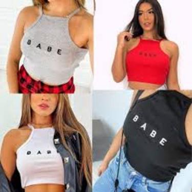Imagem de Cropped feminino babe alça regata malha canelada blogueira - filo moda
