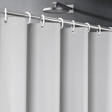 Imagem de UFRIDAY Cortina de chuveiro cinza 91 x 182 cm, cortina de chuveiro PEVA premium resistente com 2 ímãs pesados, cortinas de chuveiro cinza de plástico à prova d'água para banheiro com 6 ganchos