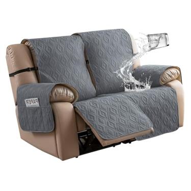 Imagem de Genina Capa de sofá poltrona reclinável antiderrapante, capa de sofá para sofá reclinável com 2 assentos, capas de poltrona dupla capa protetora de móveis reclináveis com tiras elásticas para animais de estimação (cinza escuro, poltrona reclinável)