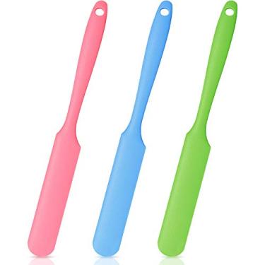Imagem de 3 espátulas antiaderentes de cera de silicone, espátula aplicadora de cera de silicone, bastões de remoção de pelos aplicadores, espátula reutilizável, raspador de cera dura para uso em salão de casa, 3 cores