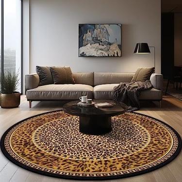 Imagem de Tapete redondo de leopardo, 1,8 m, lavável, marrom, estampa de leopardo, tapete antiderrapante, luxuoso, para quarto, sala de estar, sala de jantar, escritório, sala de estudo