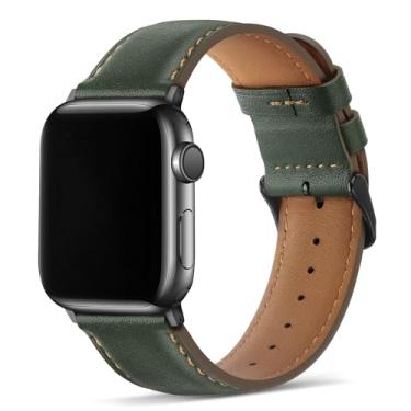 Imagem de Tasikar Pulseiras de substituição masculinas de couro genuíno compatíveis com Apple Watch Ultra 2 SE séries 10, 9, 8, 7, 6, 5, 4, 3, 2 e 1 de 49 mm, 46 mm, 45 mm, 44 mm e 42 mm, verde