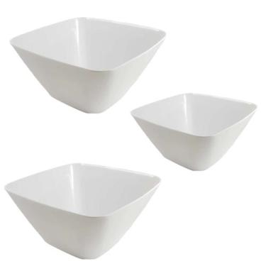 Imagem de Kit 3un Tigela bowl quadrado melamina branco salada petiscos - Yazy