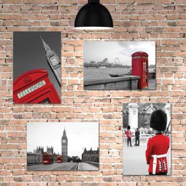 Imagem de Placa Decorativa MDF Fotos Londres Detalhe Vermelho 30x40cm - Quartinh