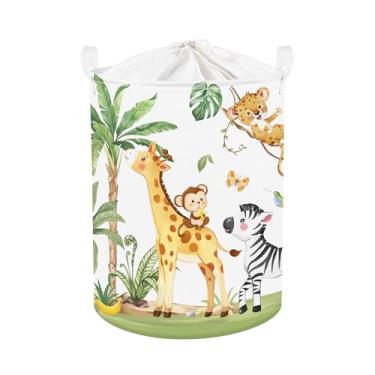 Imagem de Clastyle Cesto de roupa suja para bebês de animais da selva tropical, palmeira, cesta de armazenamento infantil, caixa de presente, caixa de brinquedos dobrável, organizador de roupas para quarto