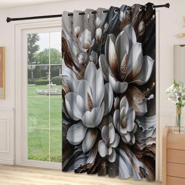 Imagem de Divisória de parede de cortina de divisória marrom, flores de magnólia em fundo abstrato aquarela mesclada de tons, adequada para portas de vidro deslizantes, cortinas térmicas de sala de estar, L 236
