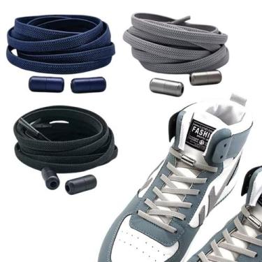 Imagem de Cadarço Cordão Elástico Com Fecho De Rosquear Sem Amarrar 3 Pares - Ca