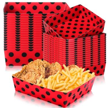 Imagem de Mifoci 36 Pack Ladybug Birthday Party Supplies 5 lb Red and Black Dots Boats Large Paper Serving Trays for 1st Birthday Baby Shower Ladybug Party