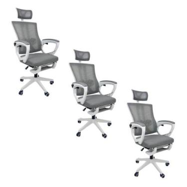 Imagem de Kit 3 Cadeiras de Escritório Presidente Executiva Oficial Paris Cinza 
