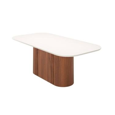 Imagem de Mesa de Jantar Retangular com Tampo de Vidro Off White Kalina Canela 219 cm