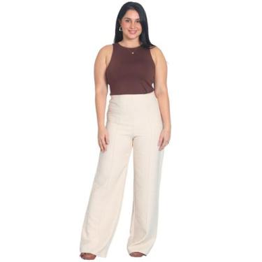 Imagem de Calça Pantalona Feminina de Alfaiataria - Maranne, Creme, P