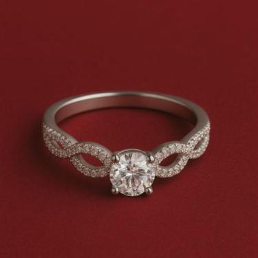 Imagem de Anel solitario 4MM em prata 925 legitima lateral trançada cravejado Zi