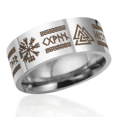 Imagem de VASSAGO Anéis Viking para homens e mulheres runas nórdicas Mjolnir Vegvisir Bússola Triskele Valknut Elmo de Awe nó celta Triquetra Amuleto Anel Jóia Tamanho 7-12, Aço inoxidável, Sem Pedra Preciosa