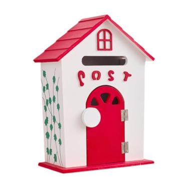 Imagem de predolo Caixa de correio de parede com trava, caixa de correio de madeira, jornal, grande capacidade, de sugestões, de para escritório, escola, porta da, Vermelho