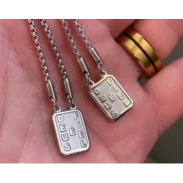 Imagem de Colar Escapulário Deus é Fiel  Básico Aço Premium - 60cm - Pode molhar