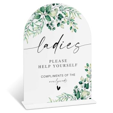 Imagem de Placa feminina de banheiro de casamento com suporte, 15 x 20 cm de acrílico para recepção, placa de cesta de banheiro para chá de panela e decorações de festa de noivado