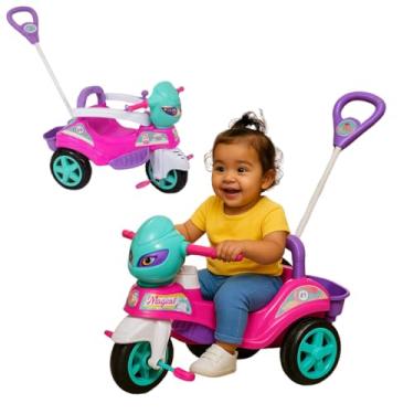 Imagem de Triciclo Infantil Rosa com Empurrador para Menina, Brinquedo de Passeio