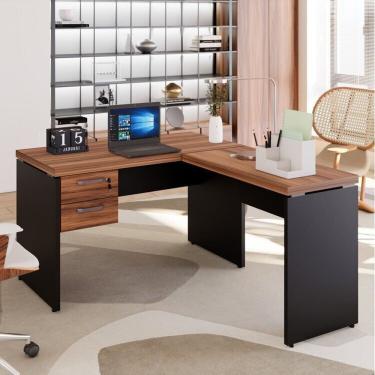 Imagem de Mesa Para Escritório Diretor Em L Com Gaveteiro Suspenso Espresso Móveis Marrom/preto