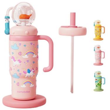 Imagem de Copo de fonte de baleia de aço inoxidável com alça, copo de bebida com esguicho de baleia, garrafa de água de baleia de 680 g, duas pontas macias de silicone, copo de fonte de baleia à prova de