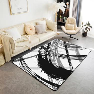 Imagem de jejeloiu Tapete de área preto e branco 12 x 18 cm geométrico listrado moderno tapete decorativo arte neutra tapete decorativo decoração abstarct tapete de chão interior
