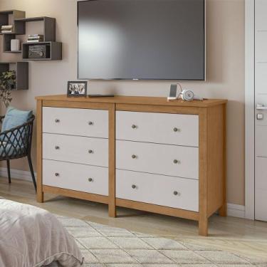 Imagem de Cômoda Horizontal Maggiore com 6 Gavetas Lopas, Amendoa Clean/Off Whit
