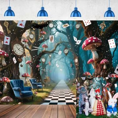 Imagem de Fundo de Halloween Encantado Floresta País das Maravilhas Tea Party Tabuleiro de Xadrez Cogumelo Fotografia Fundo Infantil Aniversário Chá de Bebê Halloween Festa Família Banner Decorações 19 x 1,5 m